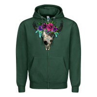 Sports Green cowhide bull skull Zipper Hoodie - Jasminsmagicworld