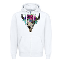 White cowhide bull skull Zipper Hoodie - Jasminsmagicworld