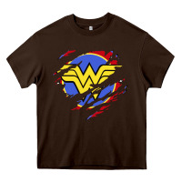 Chocolate Brown tear off wonder woman shield Heavy Core Tee - artisFamous