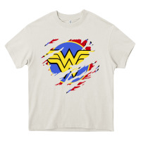 Cream tear off wonder woman shield Heavy Core Tee - artisFamous