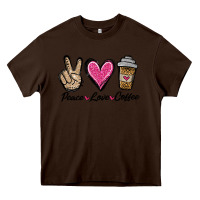 Chocolate Brown peace love coffee Heavy Core Tee - Jasminsmagicworld