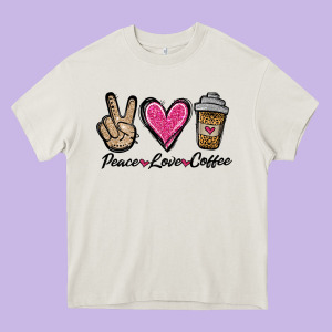 Peace Love Coffee Heavy Core Tee Designed By Jasminsmagicworld