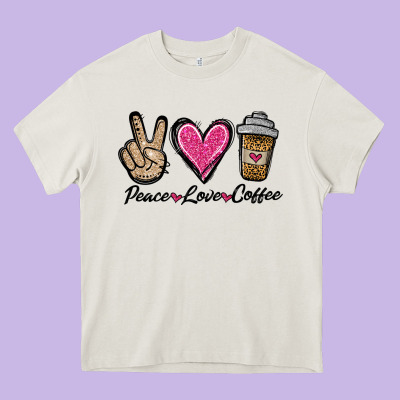 Peace Love Coffee Heavy Core Tee Designed By Jasminsmagicworld
