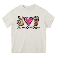 Cream peace love coffee Heavy Core Tee - Jasminsmagicworld