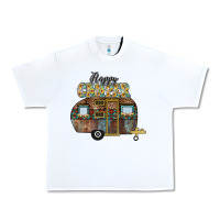 White Happy Camper Urban Heavy Tee - CowhideDigitalArt