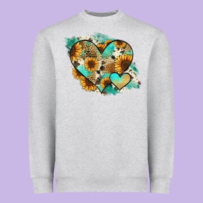 Leopard Sunflower Cowhide Glitter Heart Heavyweight Sweatshirt Designed By Ranaportraitstore