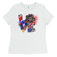 White patriotic Love Ladies Tee - CowhideDigitalArt
