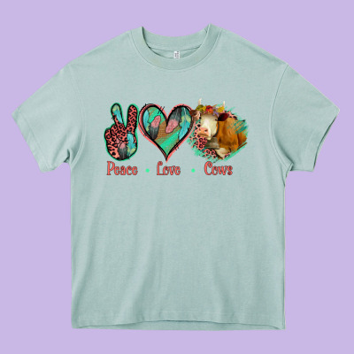 Peace Love Cows Heavy Core Tee Designed By Jasminsmagicworld