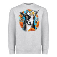 Heather Grey Daisy Goat With Background Heavyweight Sweatshirt - RanaPortraitStore