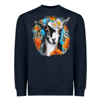 Navy Daisy Goat With Background Heavyweight Sweatshirt - RanaPortraitStore