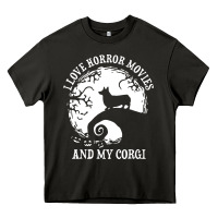 Asphalt i love horror movies and my corgi funny corgi Heavy Core Tee - artisFamous