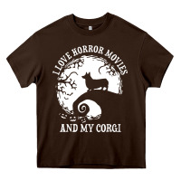 Chocolate Brown i love horror movies and my corgi funny corgi Heavy Core Tee - artisFamous