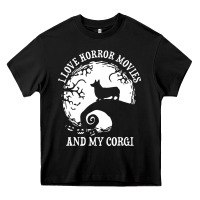 Black i love horror movies and my corgi funny corgi Heavy Core Tee - artisFamous