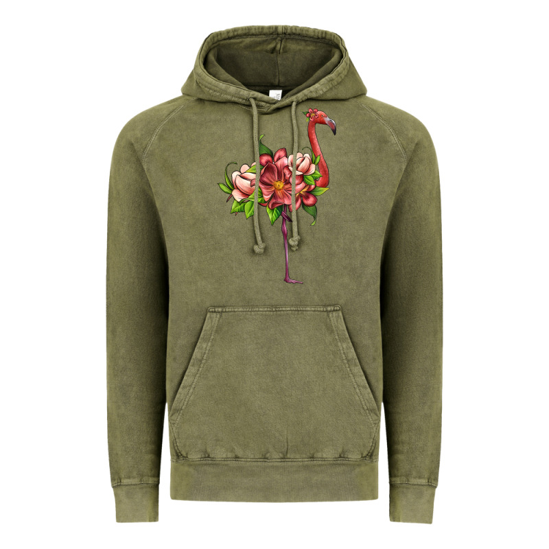 Flamingo With Tropical Flowers Vintage Hoodie by Artiststas | Teevron