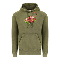 Vintage Olive flamingo with tropical flowers Vintage Hoodie - Artiststas