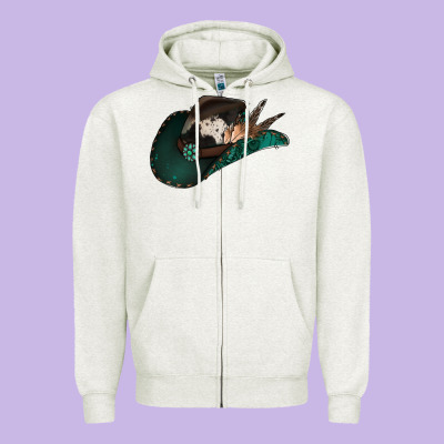 Cowhide Flowers Cowboy Hat Zipper Hoodie Designed By Jasminsmagicworld