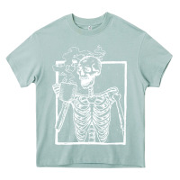 Arona distressed skeleton vintage smiling skull drinking coffee Heavy Core Tee - artisFamous