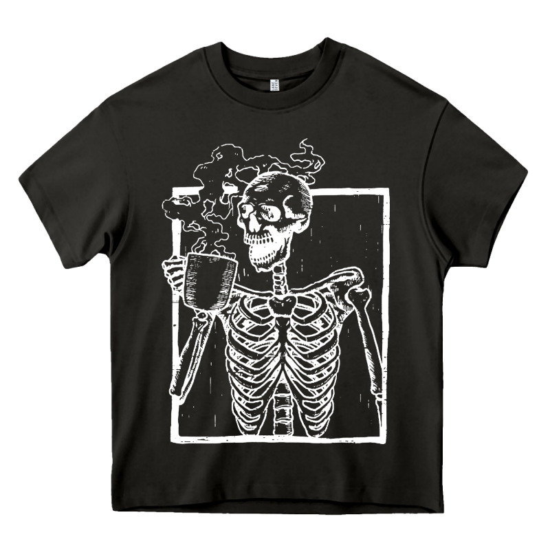 Distressed Skeleton Vintage Smiling Skull Drinking Coffee Heavy Core Tee by artisFamous | Teevron