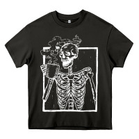 Asphalt distressed skeleton vintage smiling skull drinking coffee Heavy Core Tee - artisFamous