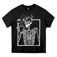 Black distressed skeleton vintage smiling skull drinking coffee Heavy Core Tee - artisFamous