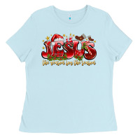 Baby Blue Jesus The Reason For The Season Ladies Tee - CowhideDigitalArt
