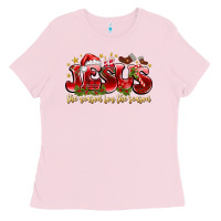 Bubblegum Pink Jesus The Reason For The Season Ladies Tee - CowhideDigitalArt