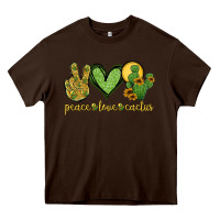 Chocolate Brown peace love cactus Heavy Core Tee - Jasminsmagicworld