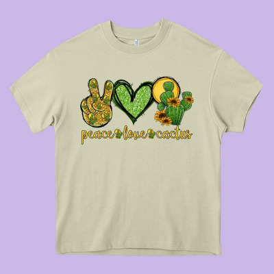 Peace Love Cactus Heavy Core Tee Designed By Jasminsmagicworld