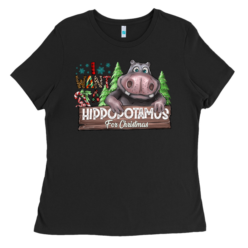 Iwant Hippopota Maps For Christmas Ladies Tee by CowhideDigitalArt | Teevron