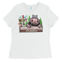 White IWant Hippopota maps For Christmas Ladies Tee - CowhideDigitalArt