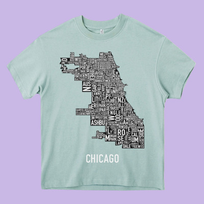 Chicago Typography Neighborhood Map Heavy Core Tee Designed By Artisfamous
