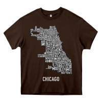 Chocolate Brown chicago typography neighborhood map Heavy Core Tee - artisFamous