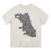 Cream chicago typography neighborhood map Heavy Core Tee - artisFamous