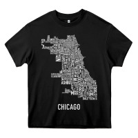 Black chicago typography neighborhood map Heavy Core Tee - artisFamous