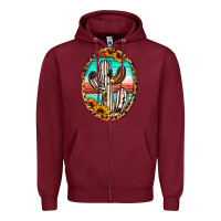 Burgundy cowhide serape and sunflower cactus Zipper Hoodie - Jasminsmagicworld