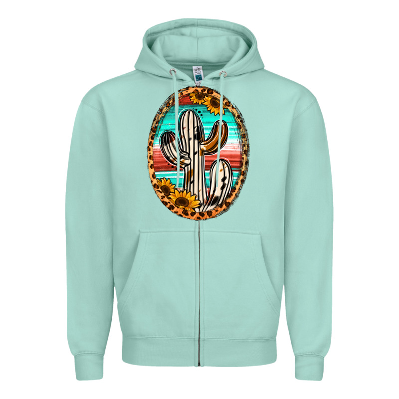 Cowhide Serape And Sunflower Cactus Zipper Hoodie by Jasminsmagicworld | Teevron