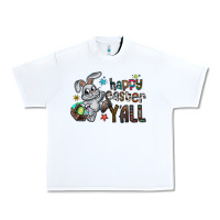 White Happy Easter Y'all Urban Heavy Tee - CowhideDigitalArt