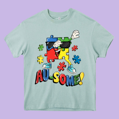 Au-some! Autism Puzzle Dabbing Heavy Core Tee Designed By Fadigitalartstudio