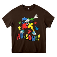 Chocolate Brown Au-some! Autism puzzle dabbing Heavy Core Tee - FaDigitalArtStudio