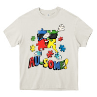 Cream Au-some! Autism puzzle dabbing Heavy Core Tee - FaDigitalArtStudio