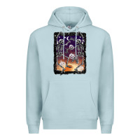 Blue Mist halloween dancing skeletons stars Premium Hoodie - BarkalooDesign