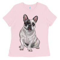Bubblegum Pink white black french bulldog Ladies Tee - LillyAllenDesigns