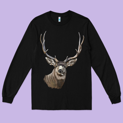 Mule Buck Deer Head Long Sleeve Tee Designed By Lillyallendesigns