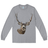 Heather Grey Mule Buck Deer Head Long Sleeve Tee - LillyAllenDesigns