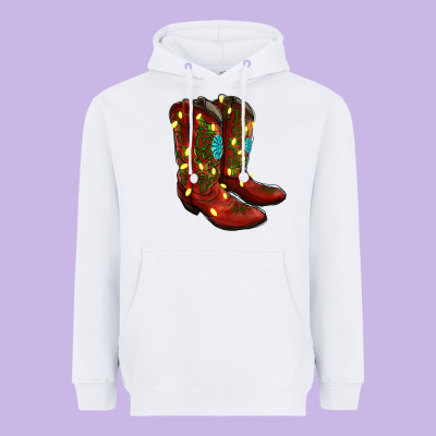 Cowboy Boots Christmas Heavyweight Hoodie Designed By Ranaportraitstore