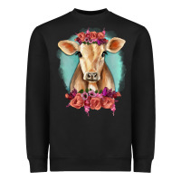 Black Floral Cow Heavyweight Sweatshirt - RanaPortraitStore