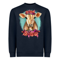 Navy Floral Cow Heavyweight Sweatshirt - RanaPortraitStore