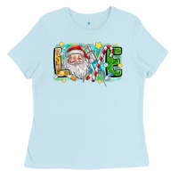 Baby Blue Love Santa Ladies Tee - CowhideDigitalArt