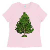 Bubblegum Pink White Pine Tree Illustrations Ladies Tee - LillyAllenDesigns