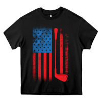 Black Golf with USA Flag Heavy Core Tee - artisFamous